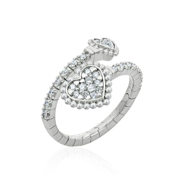 Bypass Ring, 14K White Gold 0.40ctw Diamond, Double Heart Ring, Versatille Elegance