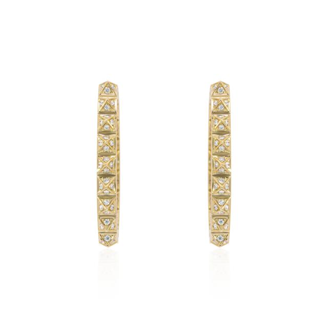 Small Hoop Diamond Earrings,18K Yellow Gold, 128 Round Diamonds, Everyday Elegance