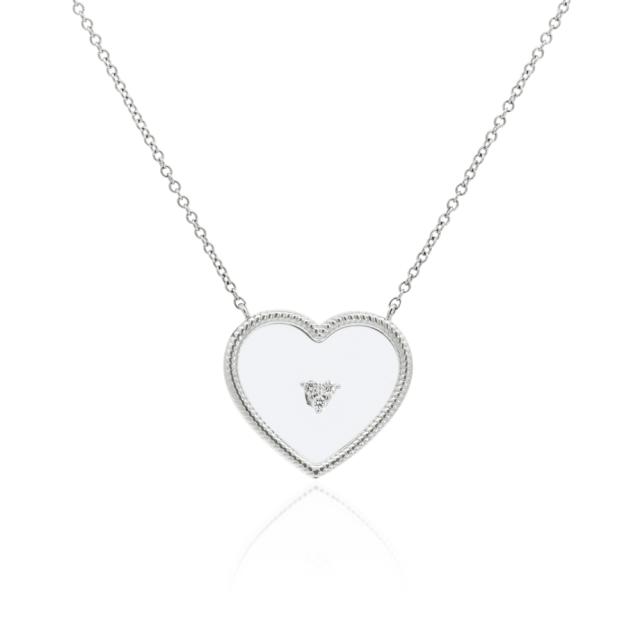 Subtle Heart Necklace, 14K White Gold, 0.03tw Diamonds, Simple Elegance