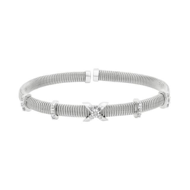 Sophisticated White Gold X Cuff, 18K White Gold, 0.51tw Round Diamond, Modern Glamour