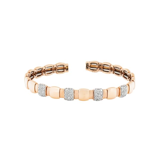 Flexible High Polish Diamond Cuff, 14K Rose Gold, 0.75tw Pave Set Diamonds, Bright, Elegant Glow