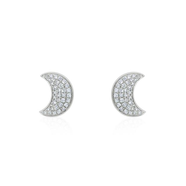 Crescent Moon   Diamond Studs, 14K White Gold, 0.57tw Diamonds, Celestial beauty 