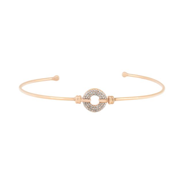 Delicate Rose Gold Diamond Circle Cuff, 14K Rose Gold, 0.17tw Pave Set Diamonds, Chic & Classy