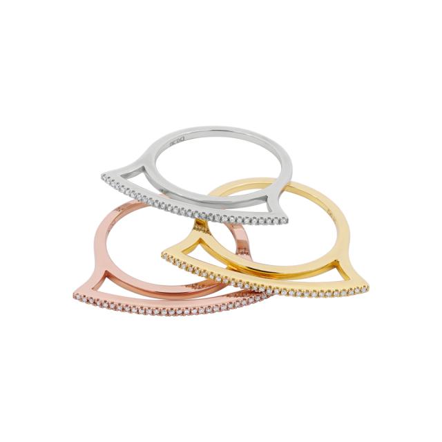 Diamond Stackable Rings, 14K Tri Color 0.30ctw White, Yellow & Rose Gold, Modern Versitile Chic