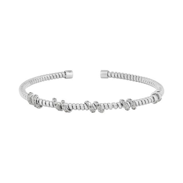 Adjustable Chic Coil Textured Cuff, 14K White Gold, 0.67tw Diamonds, Elegant & Modern Design