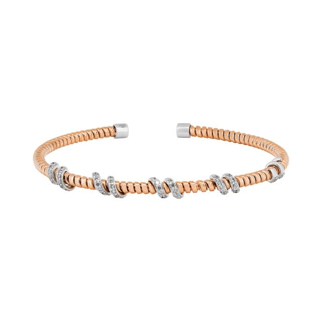 Adjustable Chic Coil Textured Tone Cuff, 14K White/Rose Gold, 0.67tw Diamonds, Elegant & Modern