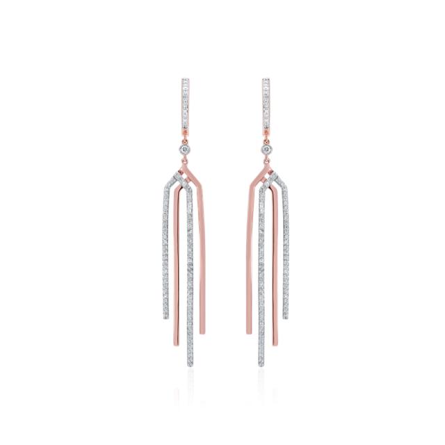 Two Tone Diamond Chandelier Earrings, 14K White/Rose Gold , 0.43tw Diamond, Swaying Brilliance