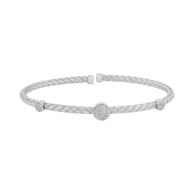 Braided Texture Cluster Diamond Cuff, 18K White Gold, 0.22tw Diamonds, Modern & Clean Design