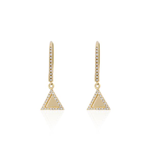 Diamond Triangle Drop Earrings, 14K Yellow Gold, 0.21tw Round Diamond, Sleek and Polished Luxury