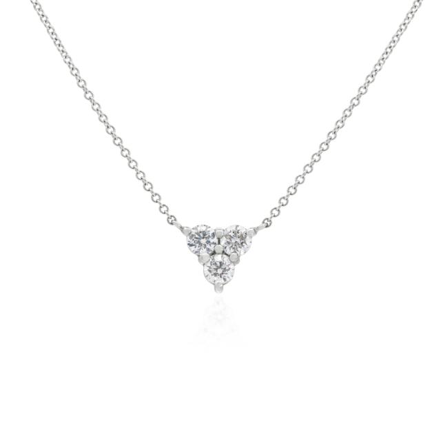 Three-Stone Cluster Necklace, 18K White Gold, 0.43tw Round Diamonds, Triple Brilliance