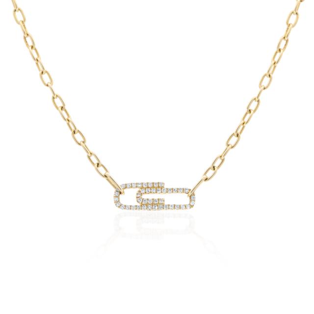 Modern Paperclip Necklace, 14K Yellow Gold, 0.15ctw Round Diamond, Geometric Perfection