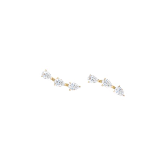 Triple Pear Shape Diamond Ear Climbers, 14K Yellow Gold, 0.67tw Diamond, Flowing Diamond Elegance 