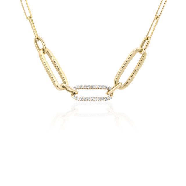 Stunning Paperclip Necklace, 14K Yellow Gold, 0.17ctw Round Diamond, Versatile Elegance