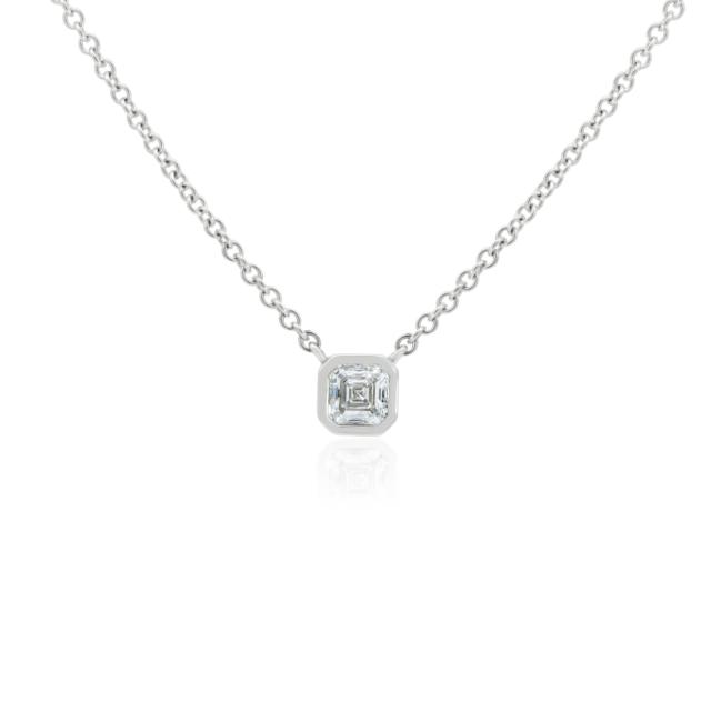 Solitaire Elegance Necklace, 14K White Gold, 0.60tw Asscher Cut Diamond, Flawless Brilliance