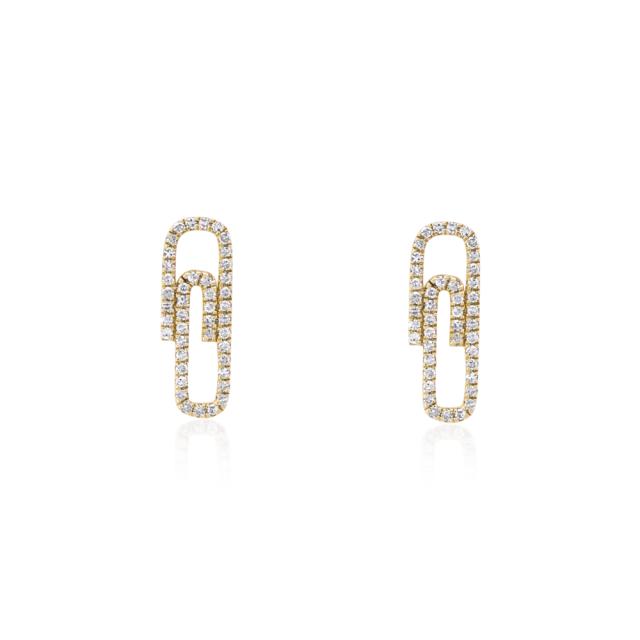 Modern Diamond Paper Clip Earrings, 14K Yellow Gold, 0.29tw Diamond, a Luxury Must-Have