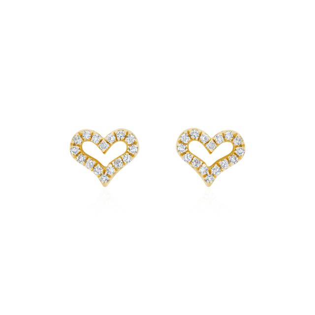 Heartfelt Earrings - 14K Yellow Gold, 0.10tw Round Diamonds. Charming Heart Design