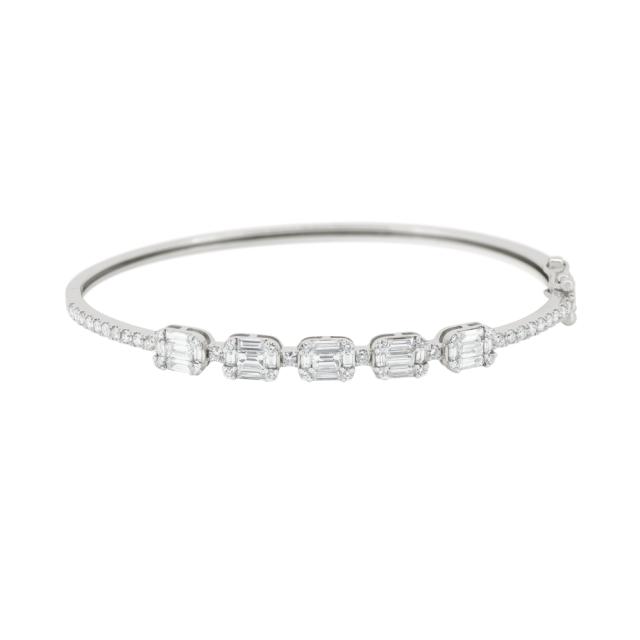 Five Diamond Station Bangle, 14K White Gold, 1.69ctw Diamond, Elevated Luxury