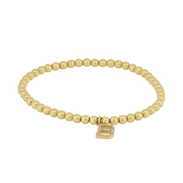 Letter B Bracelet Beaded Bracelet, 14K Yellow Gold, 0.06ctw Diamond Accent, Personalized Elegance