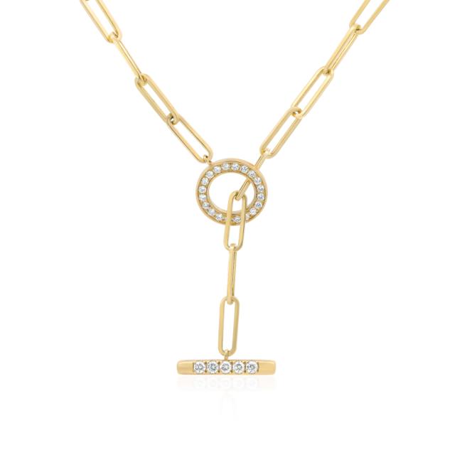 Chic Lariat Paperclip Diamond Drop Necklace, 14K Yellow Gold, 0.51ctw Diamond, Sleek Sophistication