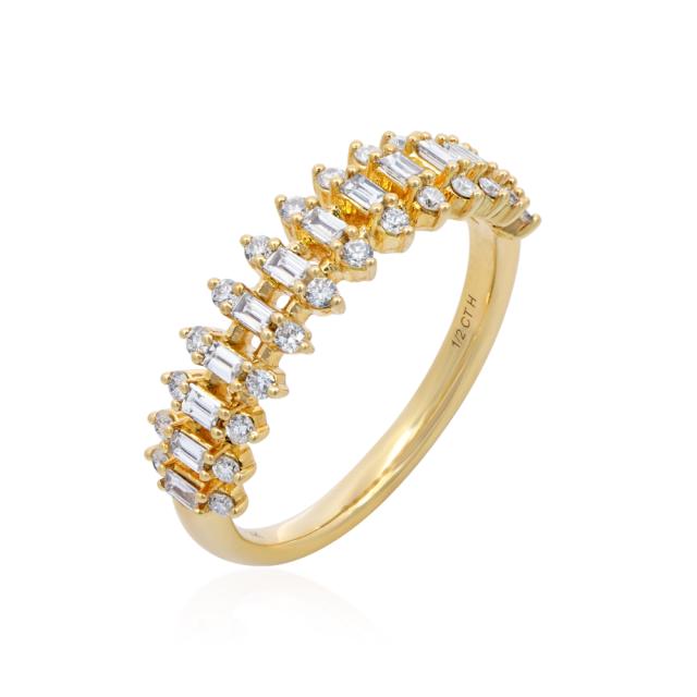 Golden Harmony Diamond Band,14K Yellow Gold, Diamond Elegance