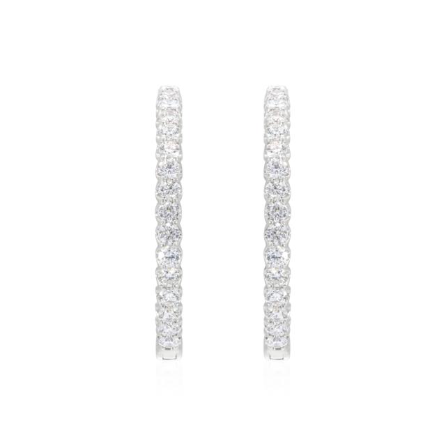 Radiant Medium Hoops - 14K White Gold, 2.00tw Round Diamonds, Classic Elegance