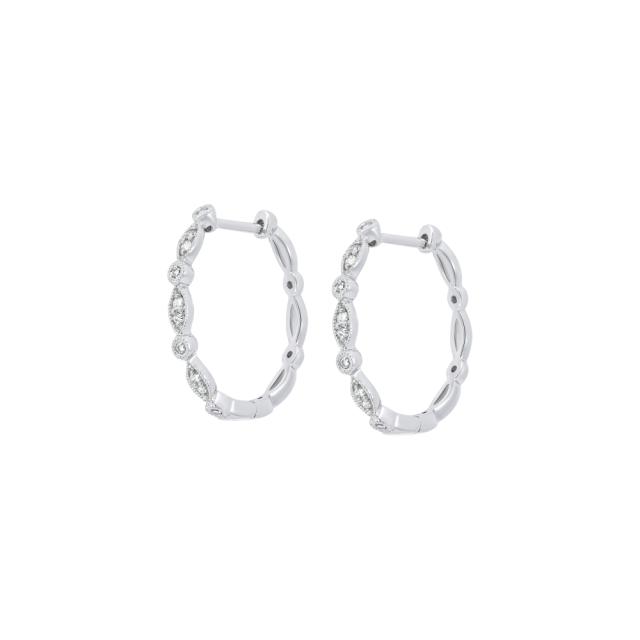 Petite Diamond Hoops, 10K White Gold, 0.15tw Round Diamonds, Subtle Sparkle for Everyday