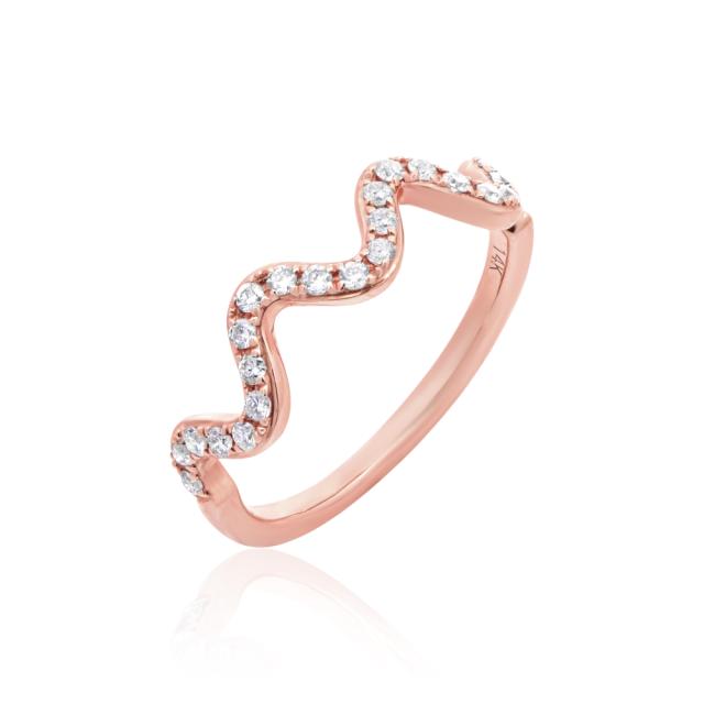 Playfull Zig Zag Diamond Band,14K Rose Gold, 0.25tw Round Diamond, Flirtatious Elegance