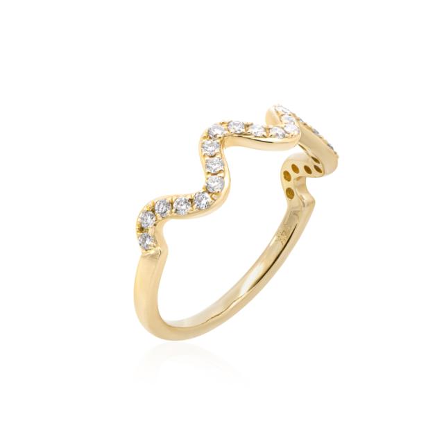 Playfull Zig Zag Diamond Band, 14K Yellow Gold, 0.25tw Round Diamonds,  Flirtatious Elegance