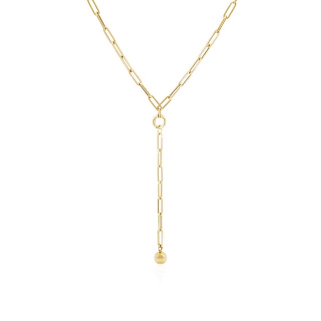 Paperclip Lariat Necklace, 14K Yellow Gold, 16