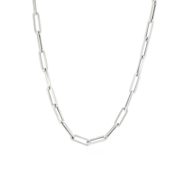 Paperclip Chain Long, 14K White Gold, 26