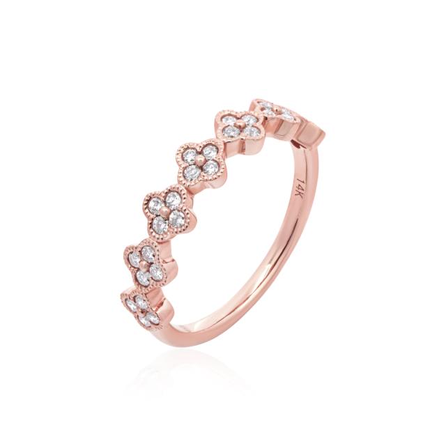 Rose Clover Fashion Ring, 14K Rose Gold, 0.33tw Round Diamonds, Feminine Grace