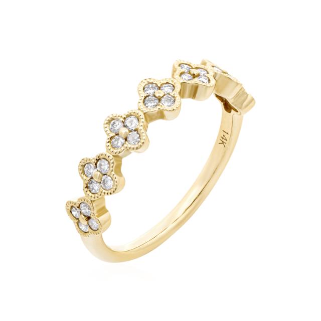 Golden Clover Fashion Ring, 14K Yellow Gold, 0.33tw Round Diamonds, Natural Elegance