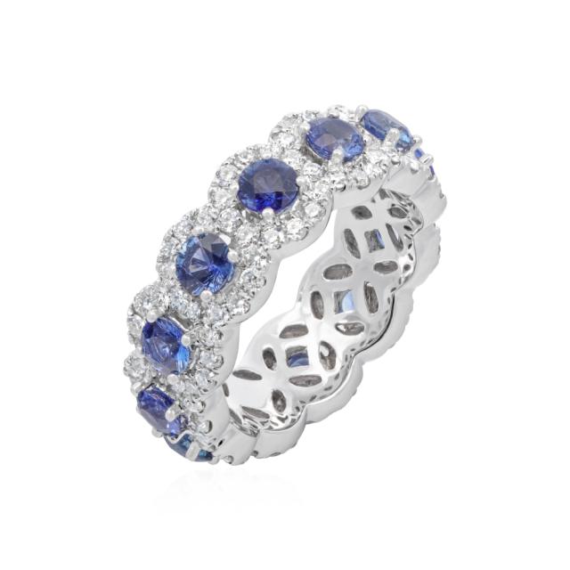 Endless Sparkle Sapphire & Diamond Band, 18K White Gold, Precious Elegance