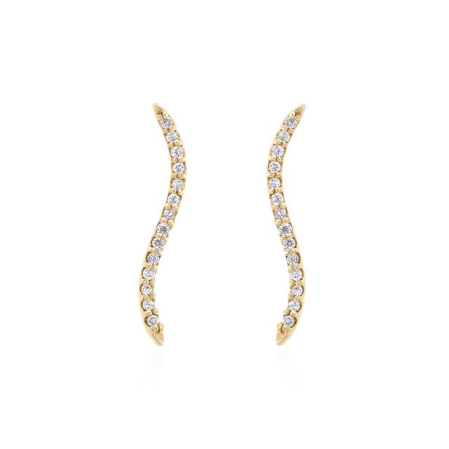 Diamond Climber Earrings, 14K Yellow Gold, 0.10tw Round Diamond, Sparkling Wave Glamour