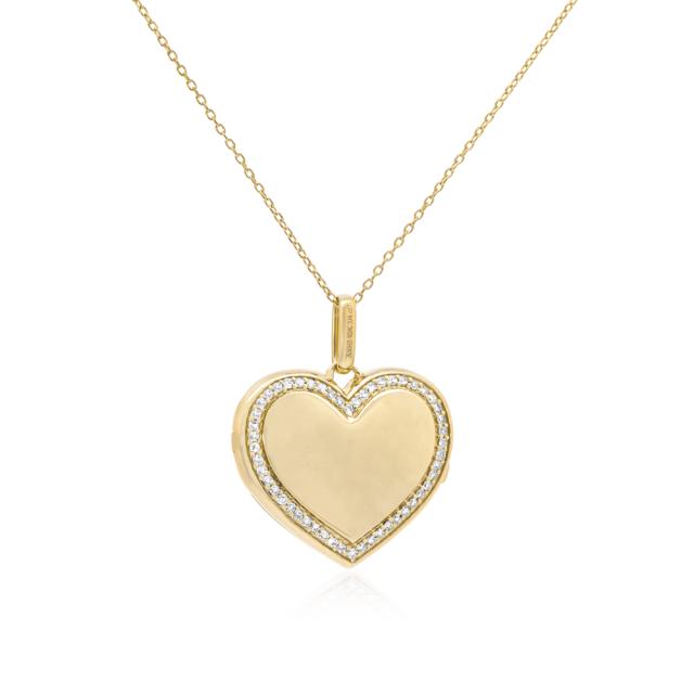 Heart Locket Pendant, 10K Yellow Gold, 0.25ctw Round Diamond, Treasured Memories