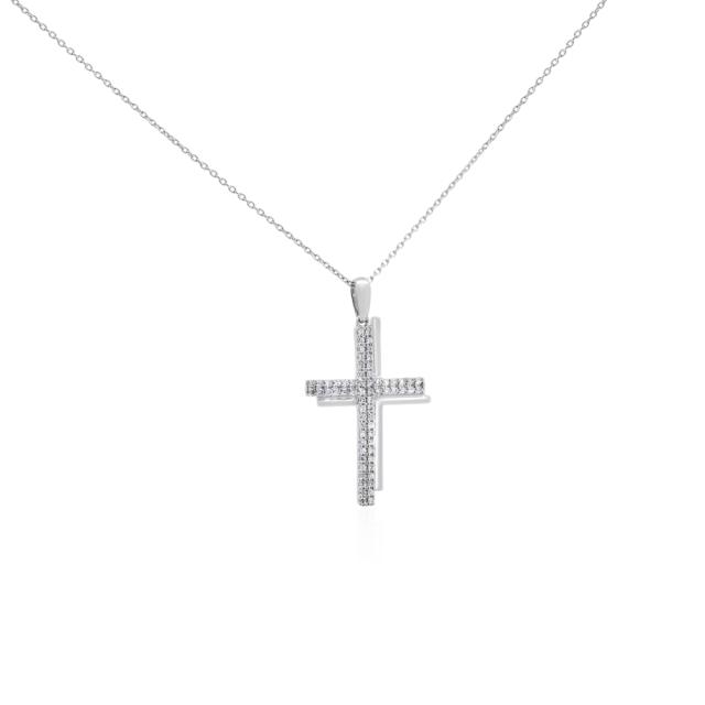 Classic Cross Pendant, 10K White Gold, 0.25ctw Diamond, Elegant Faith