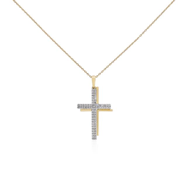 Elegant Cross Pendant , 10K Yellow Gold, 0.25tw Diamonds, Subtle Faith