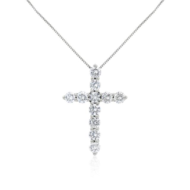 Box Cross Pendant, 14K White Gold, 1.00tw Diamonds, Symmetrical Faith