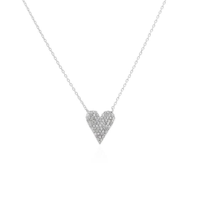 Romantic Heart Necklace - 10K White Gold, 0.25tw Round Diamonds, Sweet Sentiment