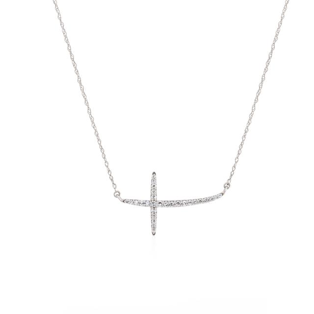 Refined Cross Pendant, 10K White Gold, 0.15tw Diamonds, Elegant Spirituality