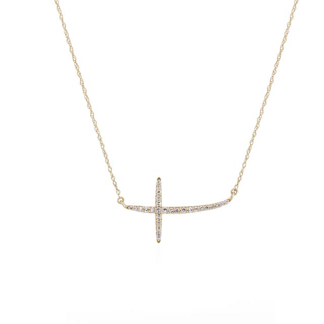 Sideways Cross Pendant,10K Yellow Gold, 0.15ctw Diamond, Faithful Gracefulness