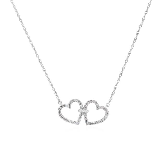 Hearts of Love Necklace - 10K White Gold, 0.25tw Round Diamonds, Declaration of Love