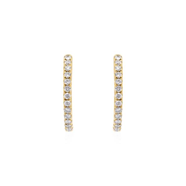 Shimmering Huggie Hoop Earrings, 14K Yellow Gold, 0.19tw Round Diamond, Everyday Chic