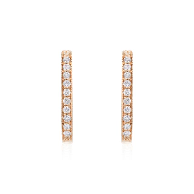 Rose Gold Huggies - 14K Rose Gold, 0.15tw Round Diamonds. Subtle and Elegant