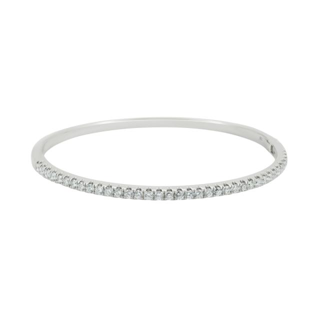 Timeless White Gold Bangle - 18K White Gold, 1.45tw Round Diamonds, Classic Symmetry