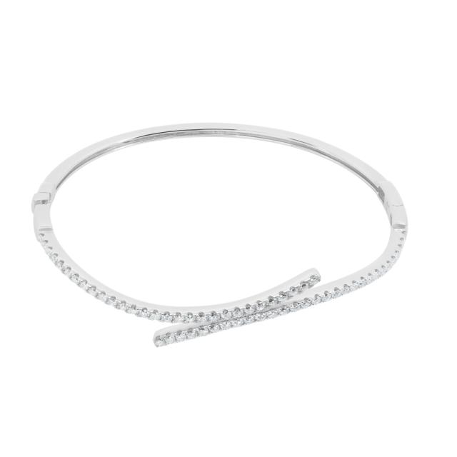 Minimalist Diamond Bangle, 18K White Gold, 1.04ctw Round Diamond, Refined Elegance