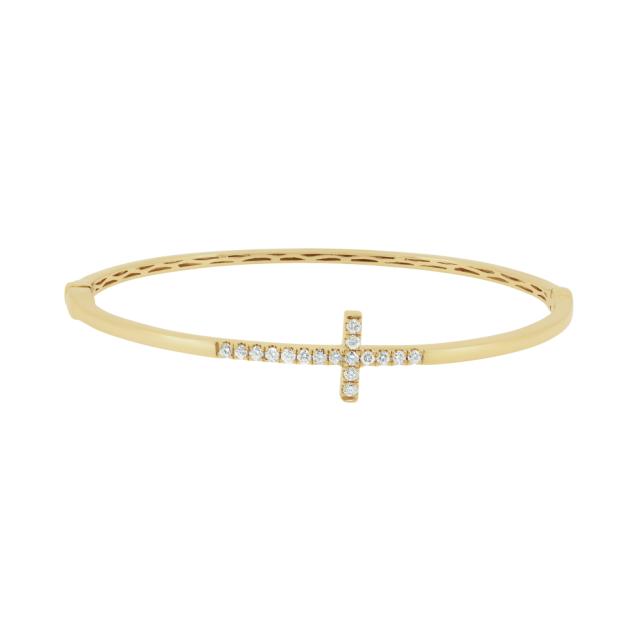 Delicate Cross Diamond Bracelet- 18K Yellow Gold, 0.30tw Round Diamonds, Subtle and Elegant