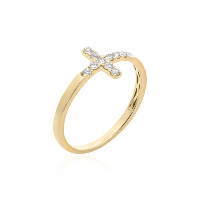 Elegant Diamond Cross Ring,  18K Yellow Gold