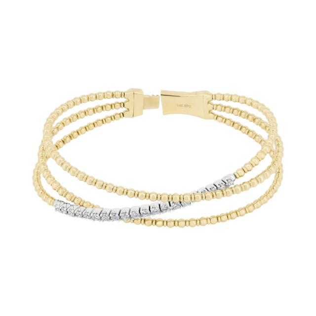 Two Tone Triple Strand Bracelet, 14K Gold, 0.65ctw Diamond, Versatile Elegance