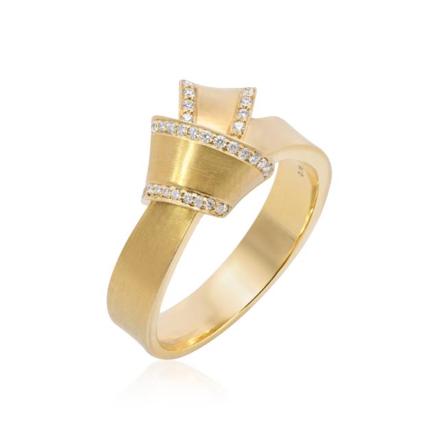 Diamond Fashion Knot Ring, 18K Yellow Gold, 0.16tw Round Diamond, Satin Finish Classic Elegance